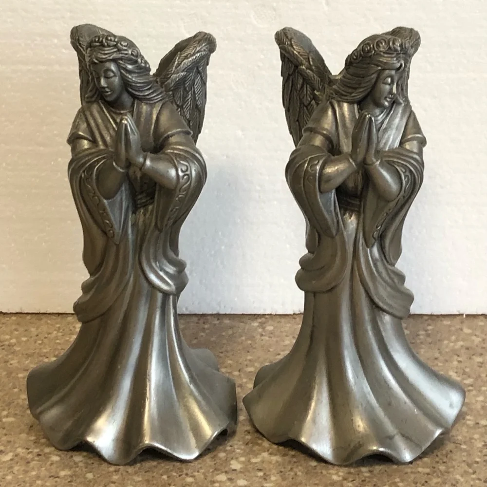 Pewter Pair of Praying Angels Right And Left  Set